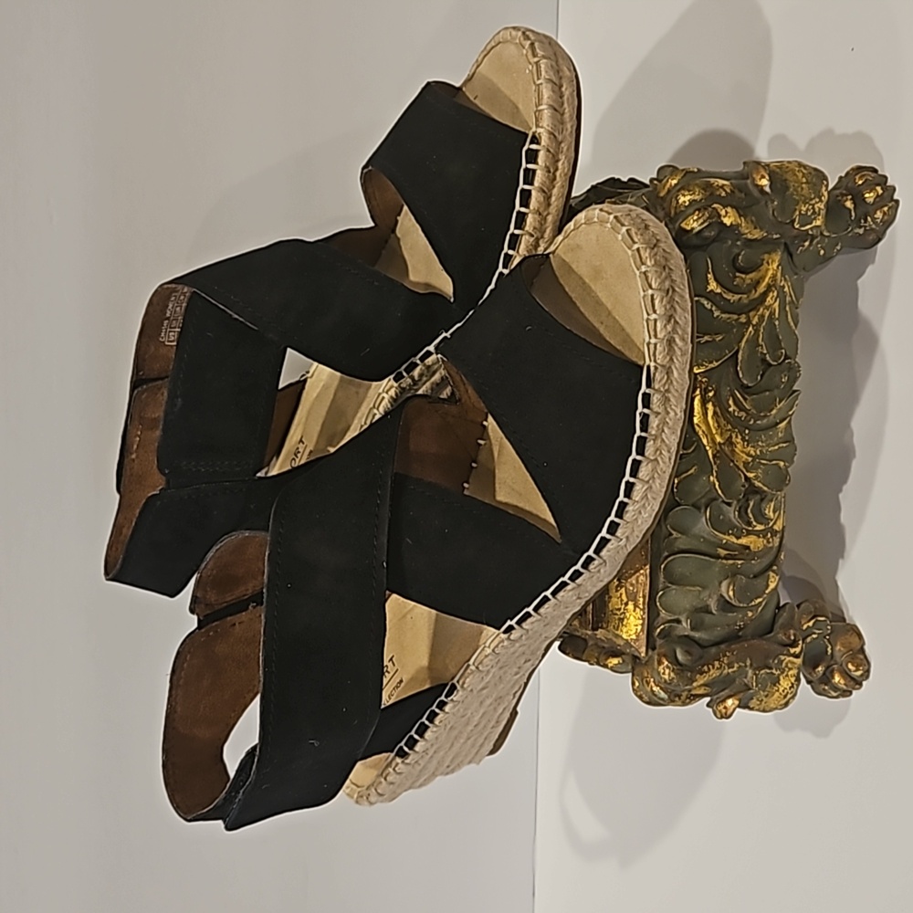 Rockport Black Espadrille Wedge Sandals